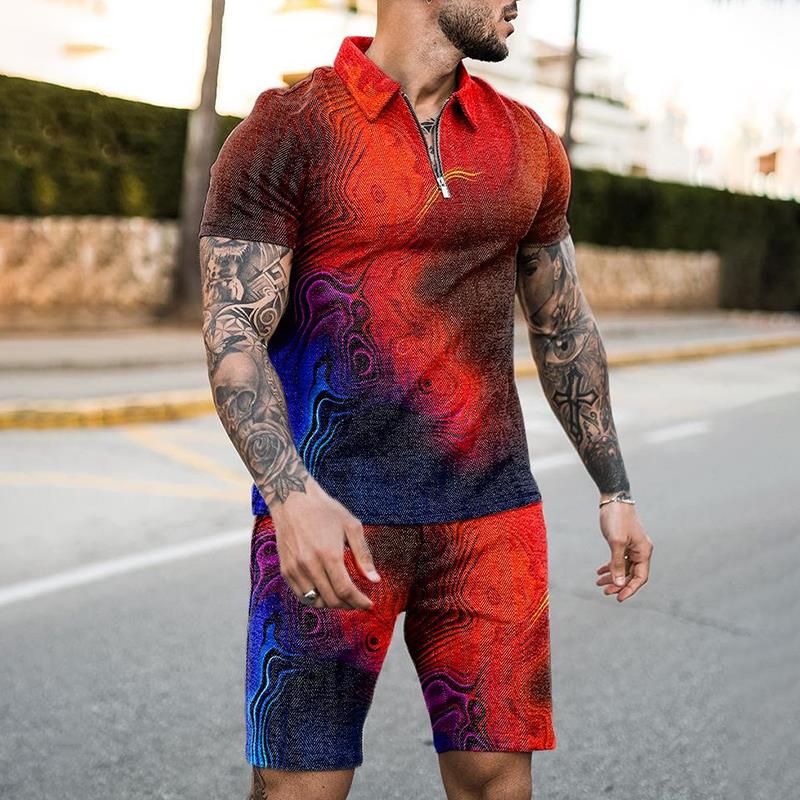 Summer Clothing Styles Men - Zomer poloshirt met rits, 2-delig trainingspak