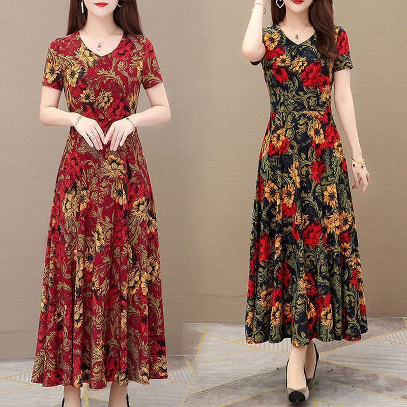 Summer Clothing For 60 Year Old Woman - Office Lady Geometrische Vintage Bloemenprint Midi-jurk