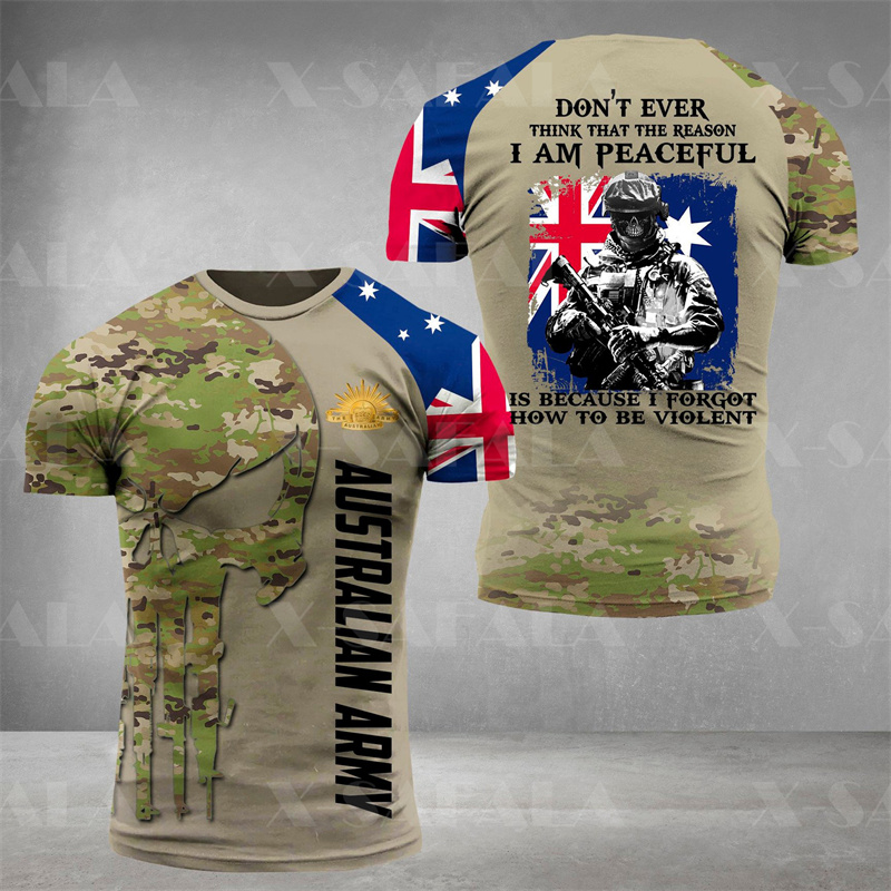Summer Clothing Australia - Australië Leger Militaire Schedel Grafisch T-Shirt