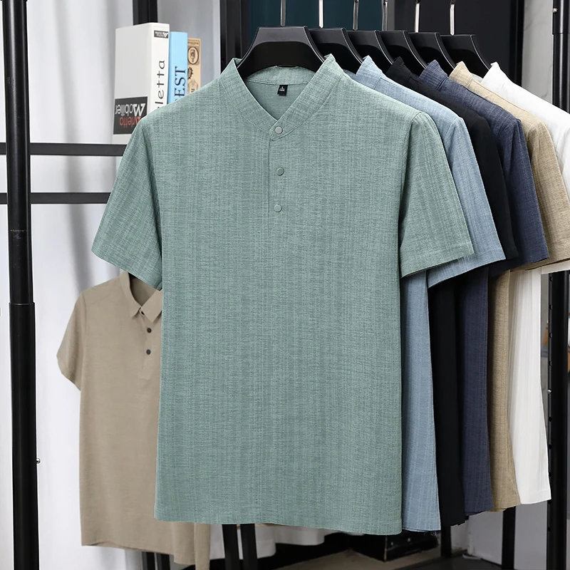 Summer Clothing Essentials - Heren overhemden met mandarijnkraag, halve knoopsluiting,