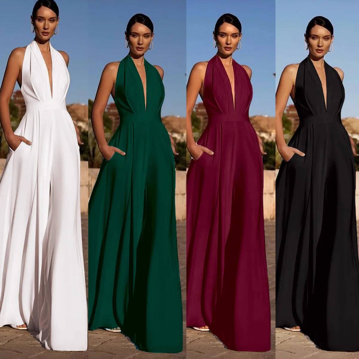 Summer Clothing For 60 Year Old Woman - Office Lady Sexy Deep-V Jumpsuit Dameskleding
