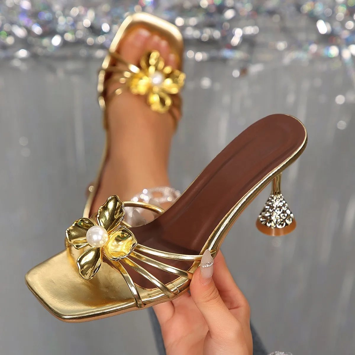 Summer Holiday Clothing Women - Vintage metalen bloem kristallen conushak sandalen