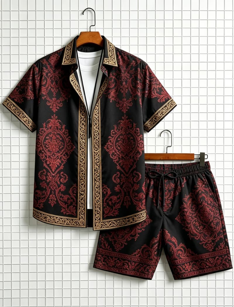 Summer Clothing Essentials - Herenset met etnische print, korte mouwen,