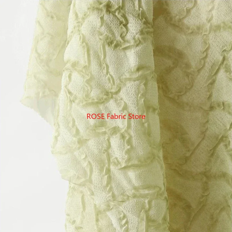 Soft Summer Yellow Clothing - Lichtgeelgroen Zachte lichtgewicht geplooide chiffonstof voor