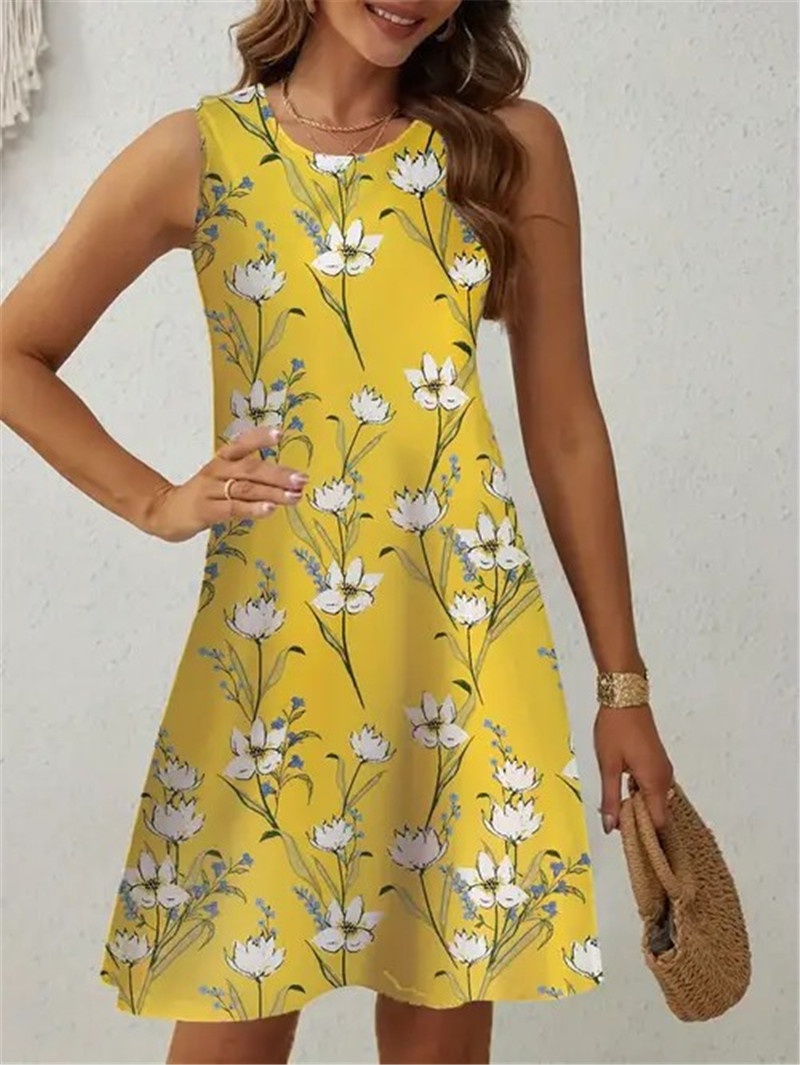 Soft Summer Yellow Clothing - Casual gele bloemenjurk Dames Mouwloos Zacht