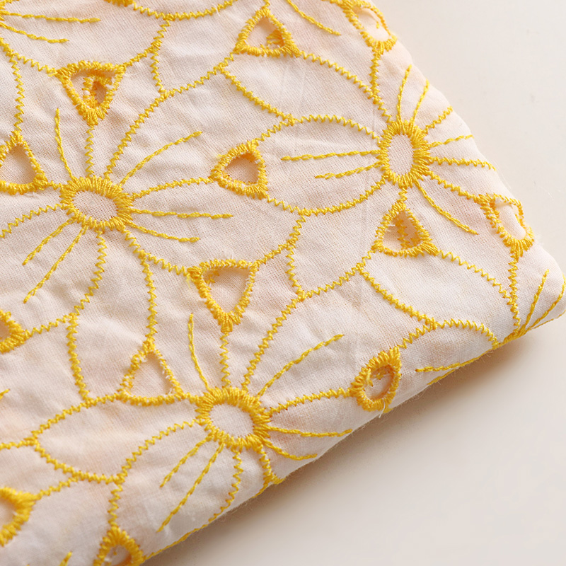 Soft Summer Yellow Clothing - Hoge kwaliteit katoen tecido Geel geborduurd