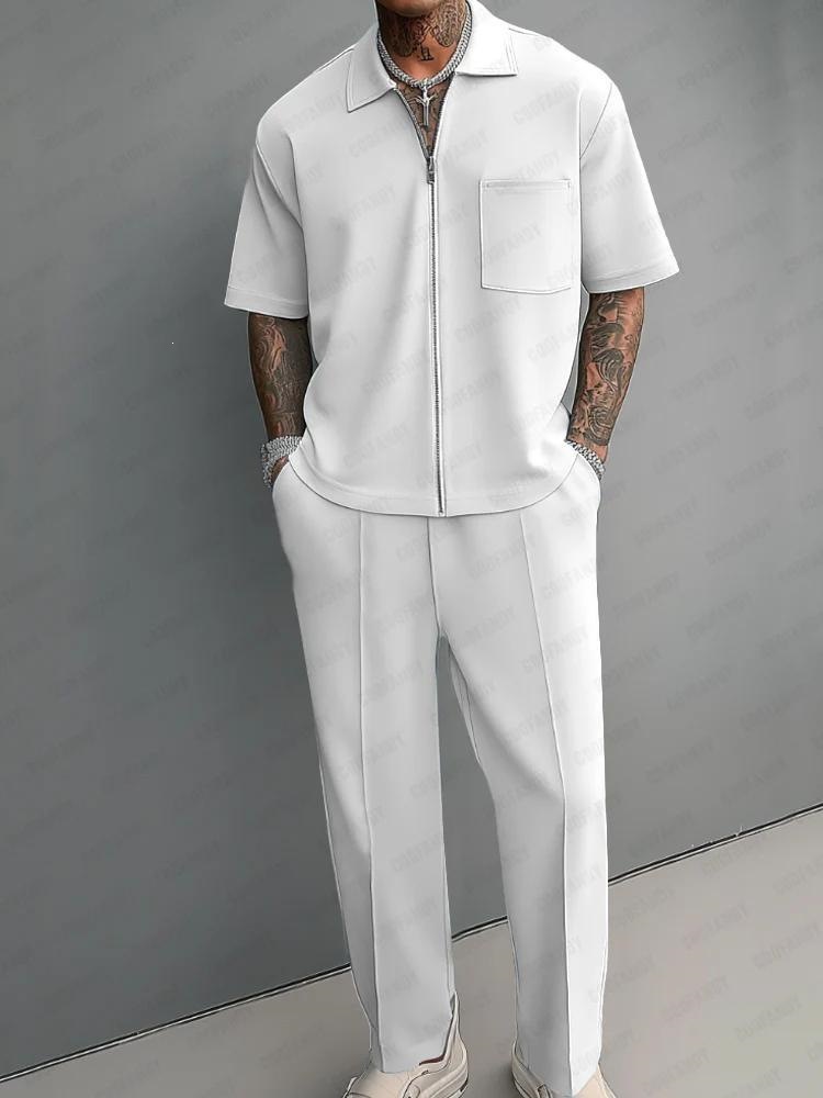 Summer Clothing Outfits - Heren 2-delige outfit, half-rits polo shirt