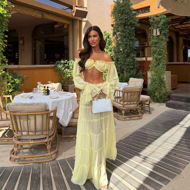 Elegante gele off-shoulder 2-d - Summer Clothing Vacation recensie en prijs