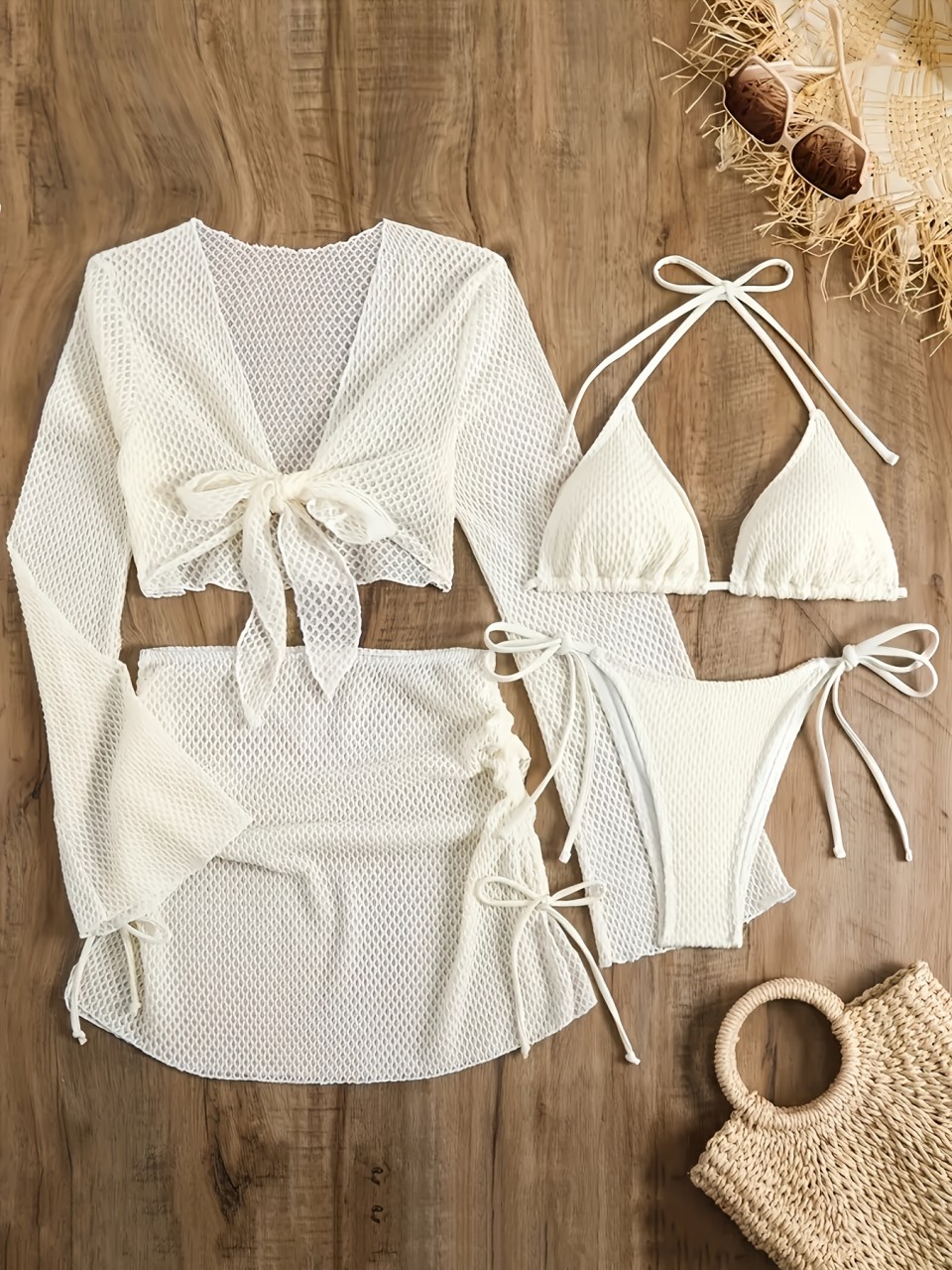 4-delige halter bikini's set 2 - Swim Cover Up Mesh recensie en prijs
